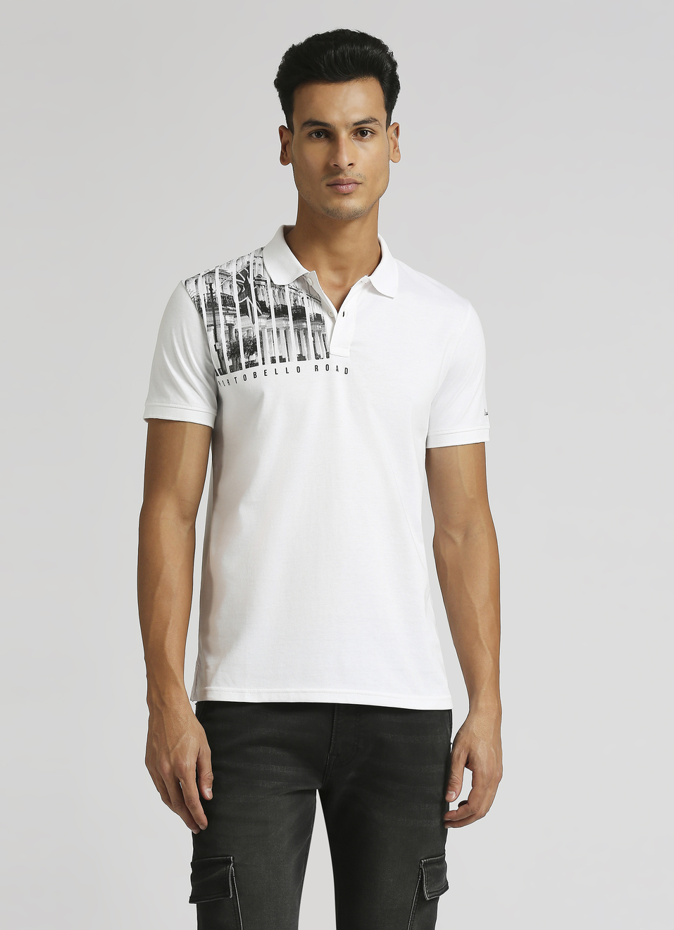 White Trendy Graphic Print Short Sleeve Polo , , large image number 1