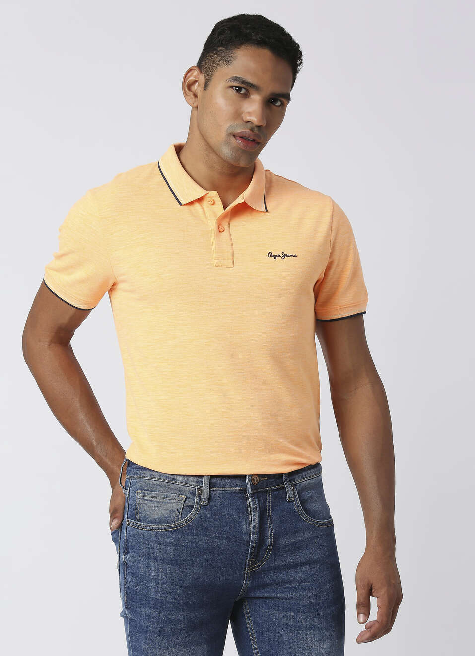 BOOSTER Solid stretch slub mel polo, , large image number 0