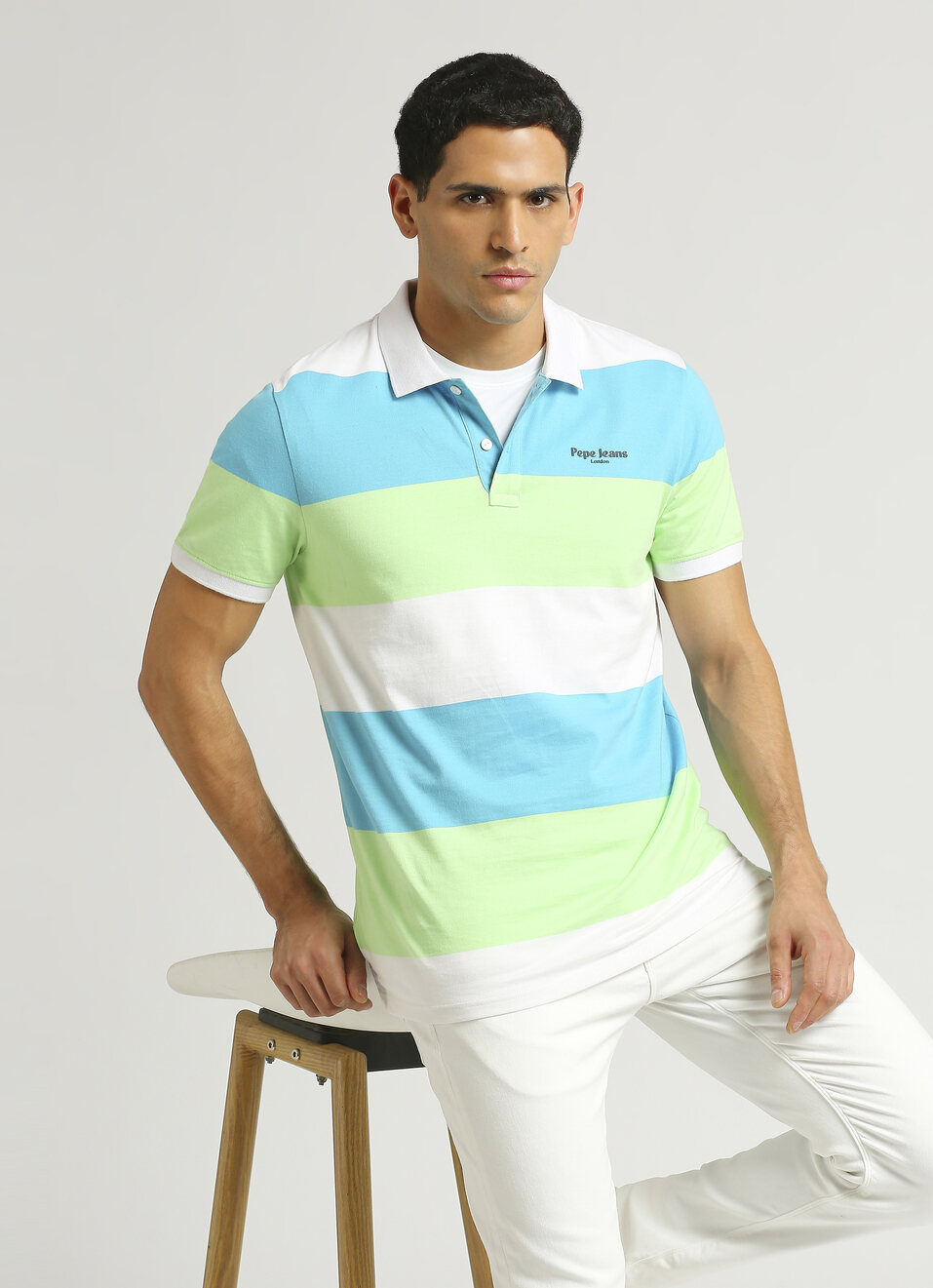Green Summer Stripes Short Sleeve Polo, , large image number 0
