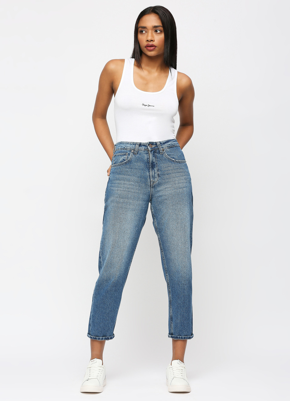 Mom Blue High Rise Relaxed Fit Jeans, , large image number 6