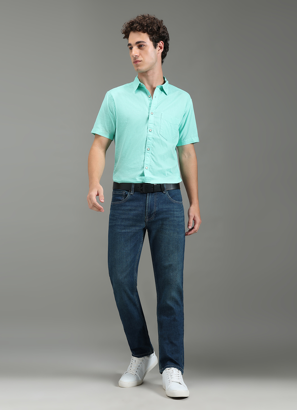 Men Blue Solid Short Sleeve Shirt, , large image number 2