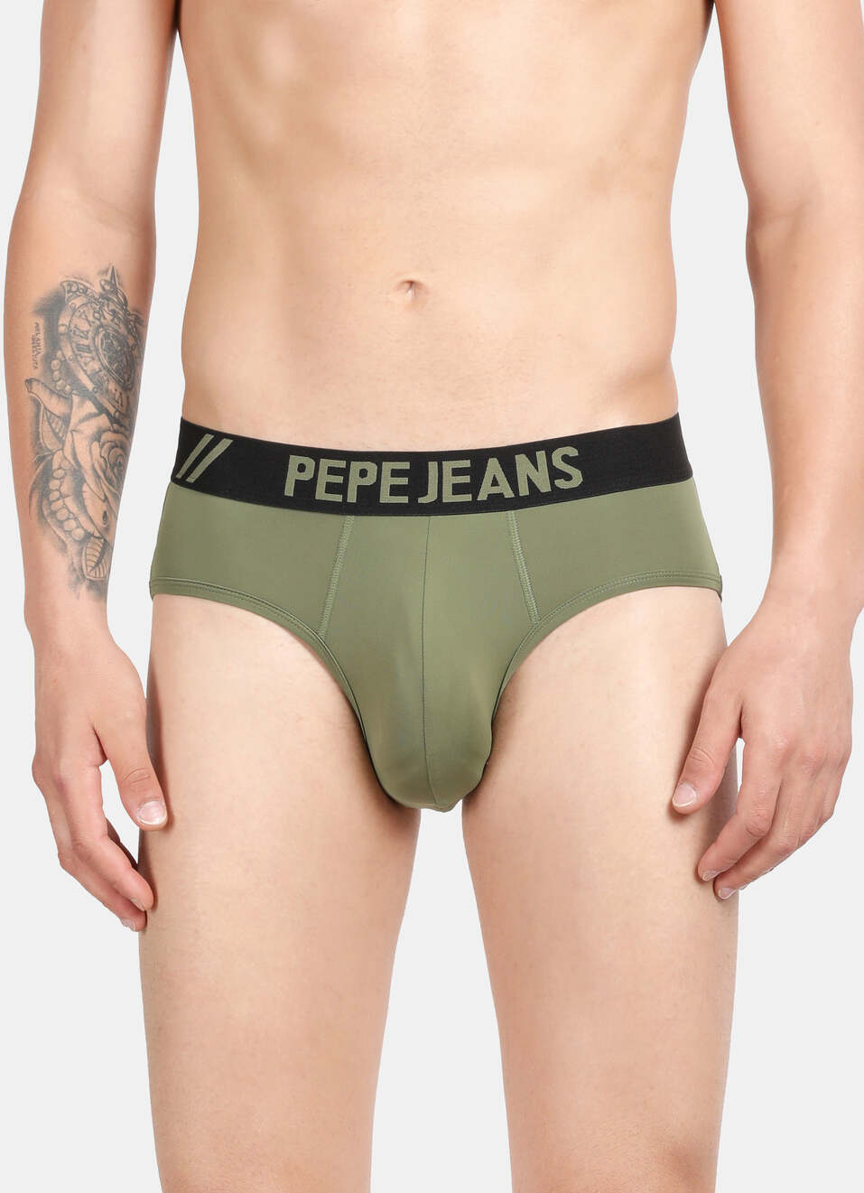 Olive Solid Stretch Briefs, , large image number 1