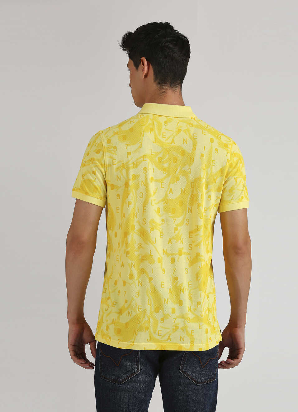 Yellow Typographic Print Pique Short Sleeve Polo, , large image number 2