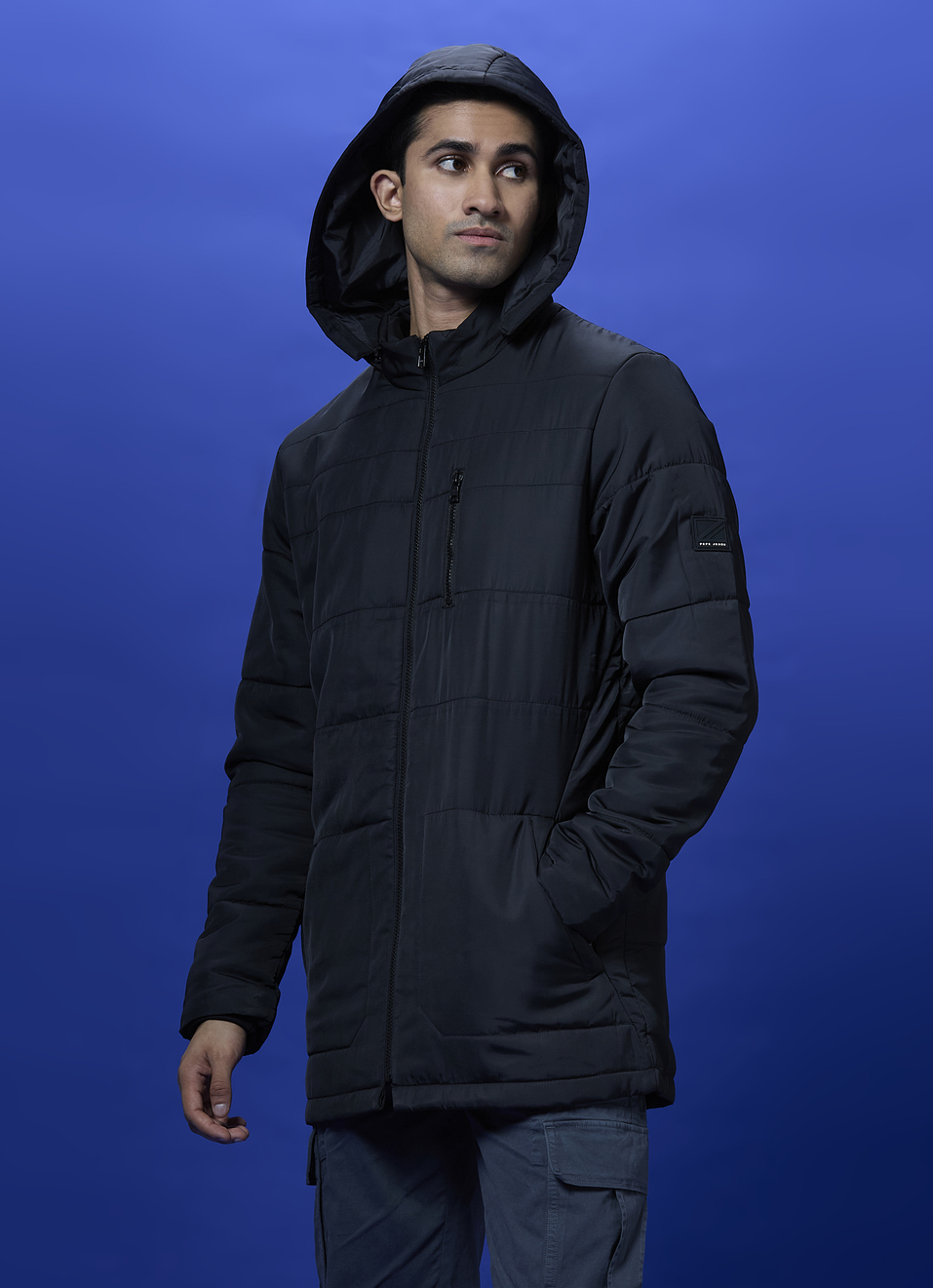 Black Full Sleeve Hooded Parka, , large image number 3