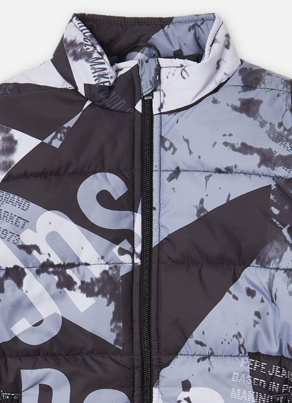 Boys Black Printed Full Sleeve Quilted Jacket, , large image number 2