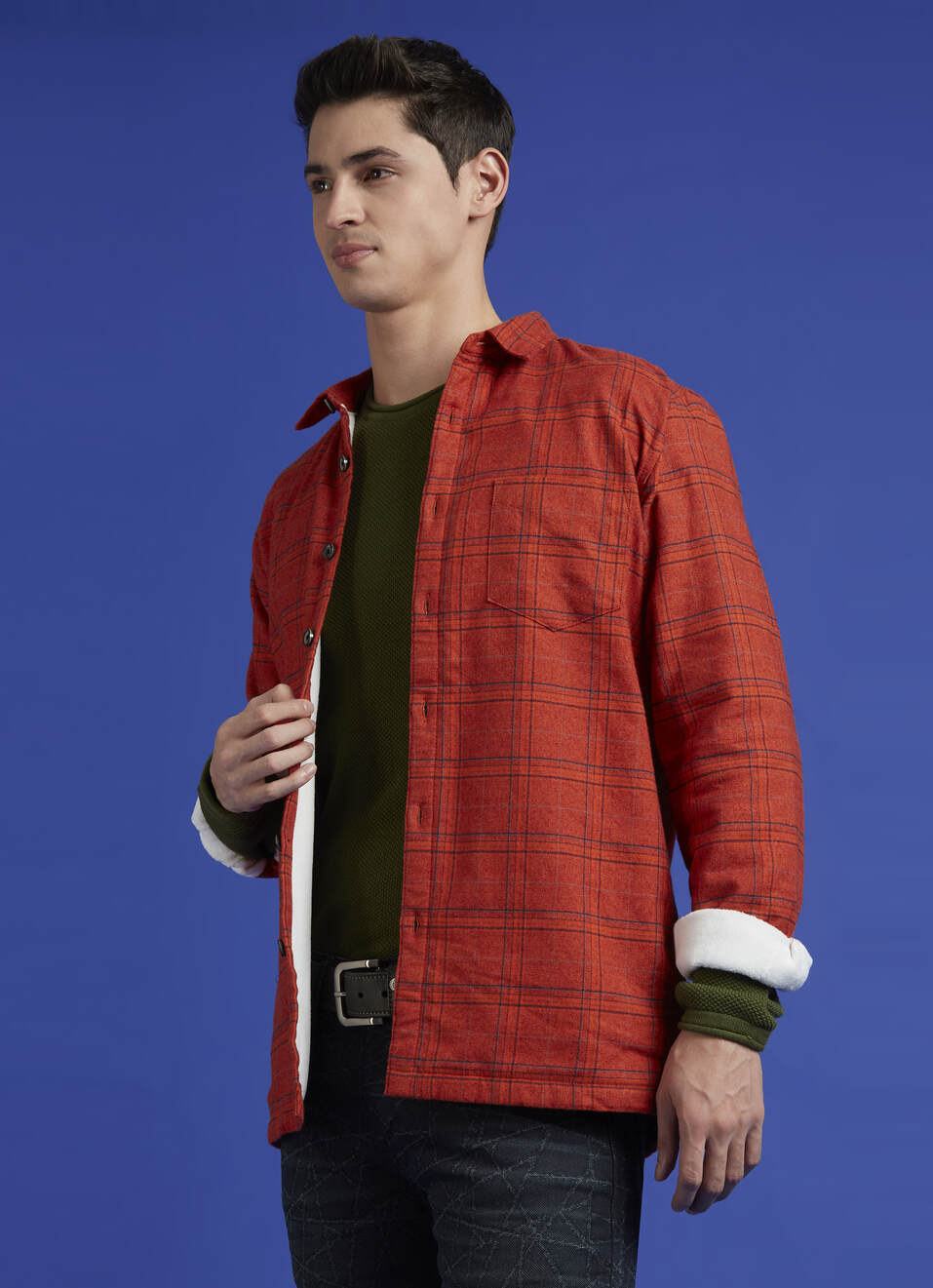 Rust Check Full Sleeve Oversized Shirt, , large image number 0