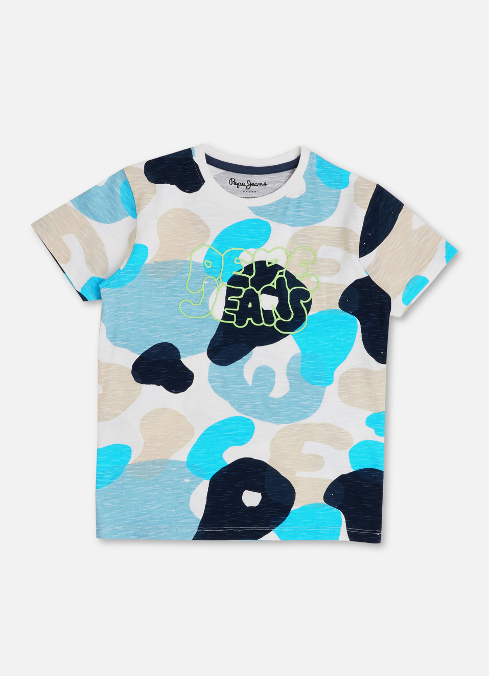 Boys Blue Abstract Print Neon Puff Branding T-shirt, , large image number 0