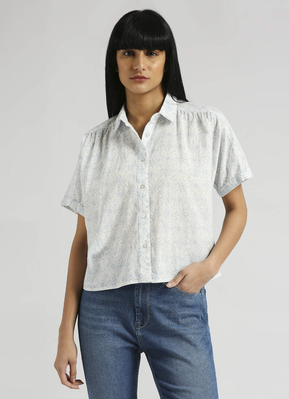 Blue All Over Print Extended Sleeve Shirt, , large image number 0