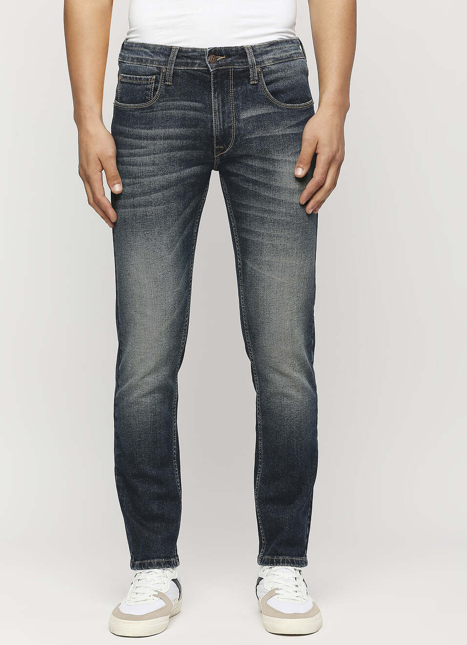 Vapour Dark Blue Low Waist Tapered Jeans, , large image number 6