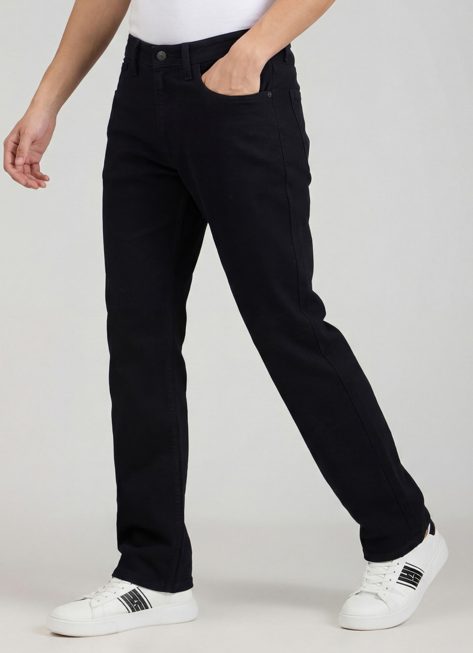 Men Black Mid Rise Bootcut Stretchable Jeans, , large image number 0