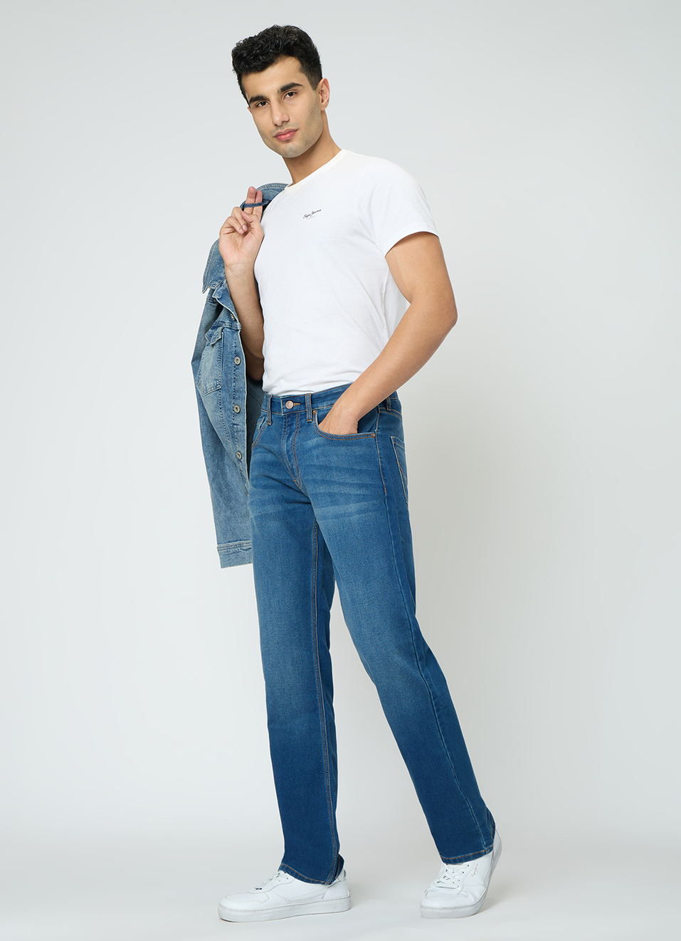 Men Blue Mid Rise Straight Fit Stretchable Jeans, , large image number 3