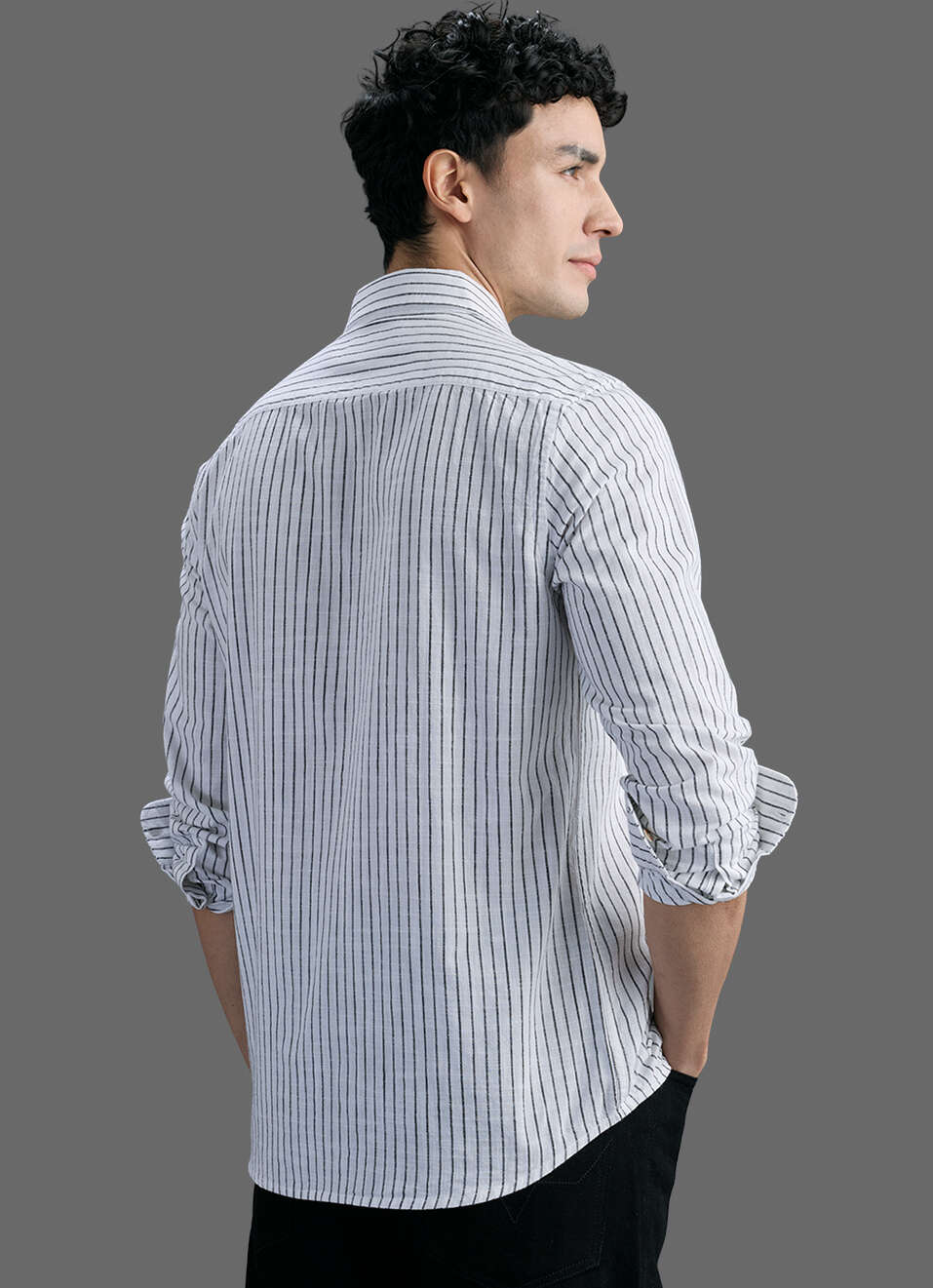 Men White Striped Long Sleeve Shirt, , large image number 6