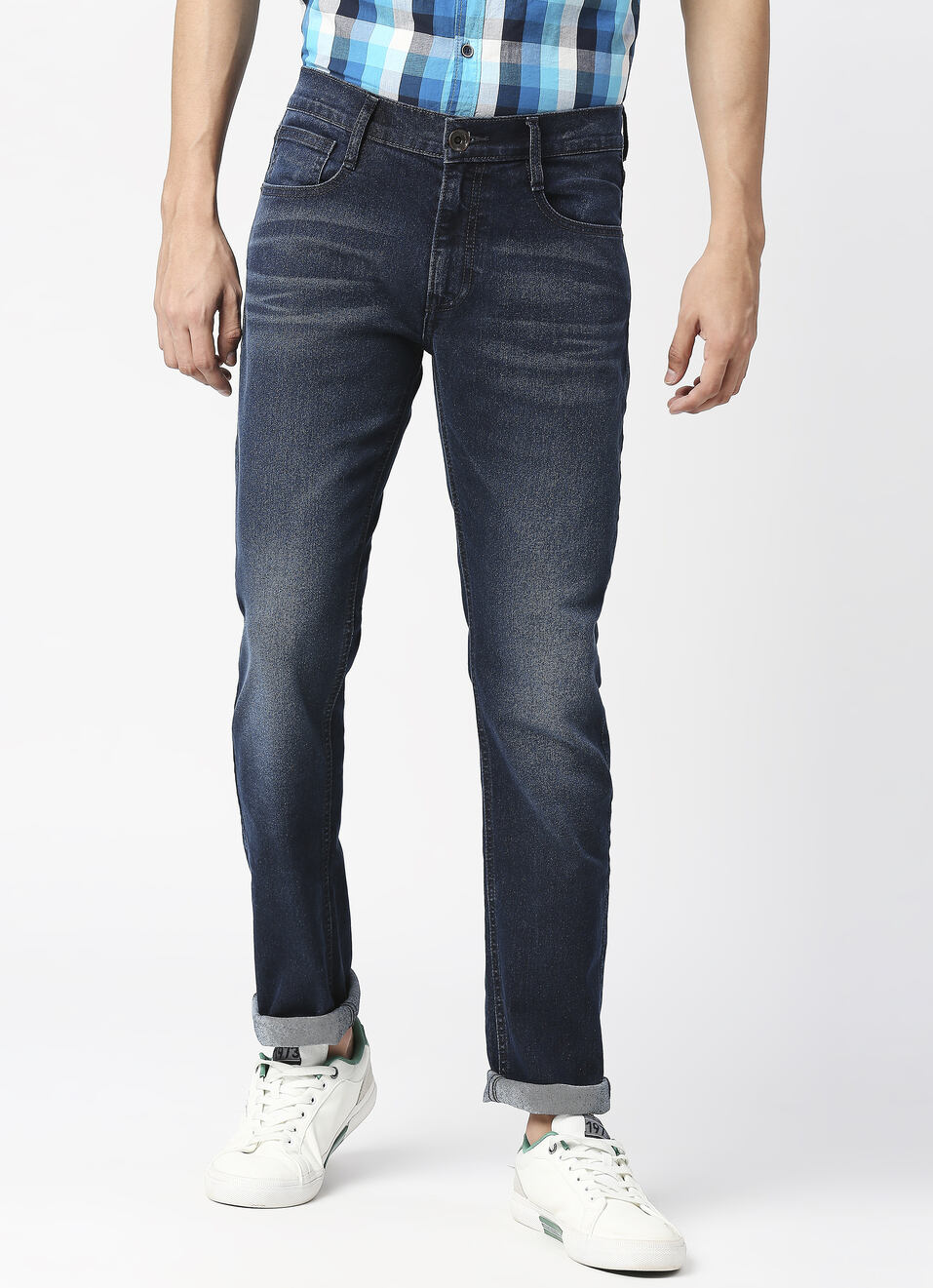 Men Dark Blue Slim Fit Stretchable Jeans, , large image number 1