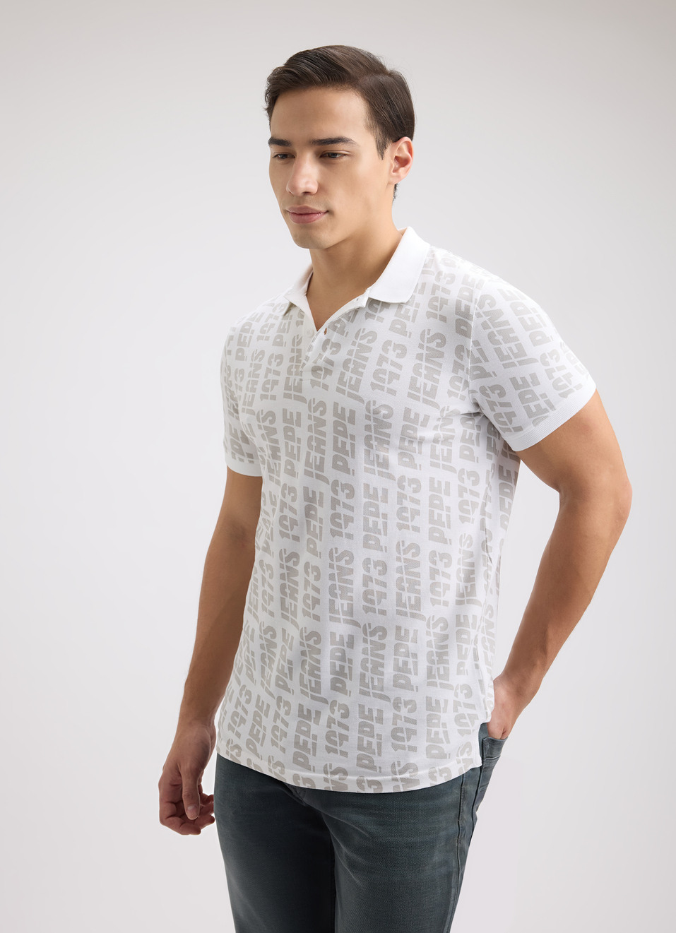 Men White Typographic Print Short Sleeve Polo, , large image number 3
