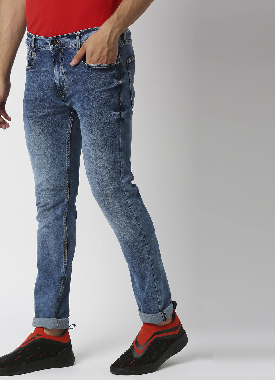 VAPOUR Mid Rise Jeans, Med Blue Denim, , large image number 2