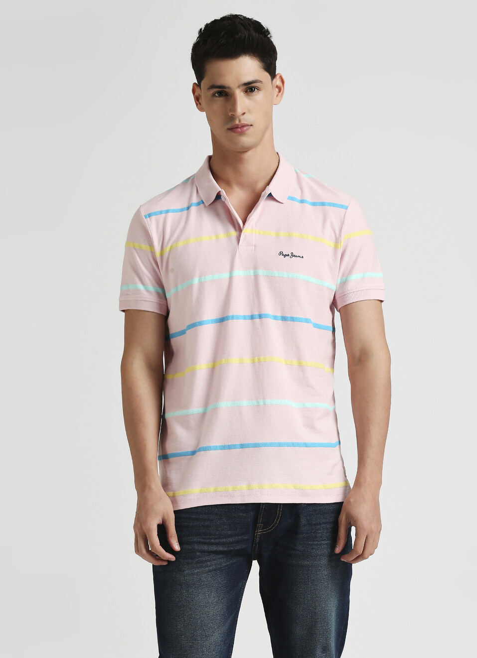 Pink Herringbone Summer Striper Polo, , large image number 1