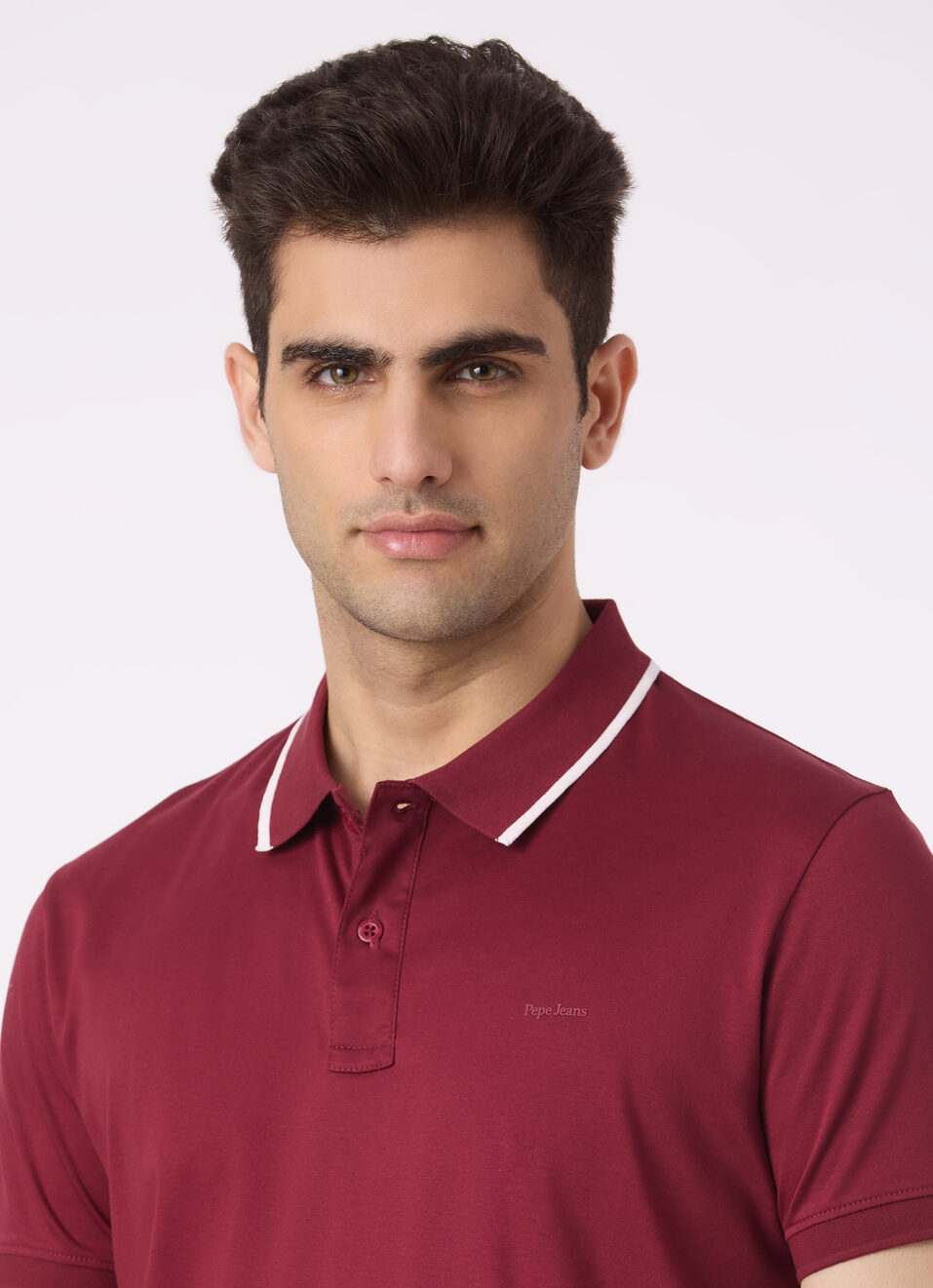 Men Burgundy Solid Contrast Collar Tipping Polo, , large image number 4