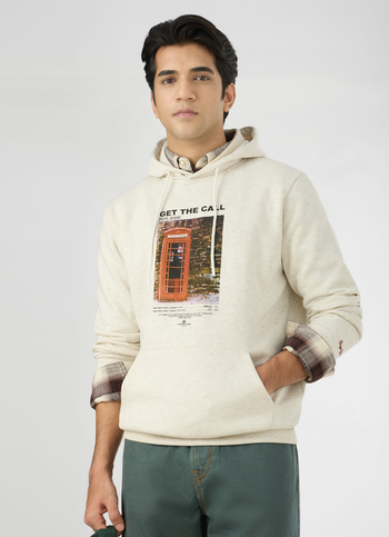 Men Ecru White Graphic Hoodie
