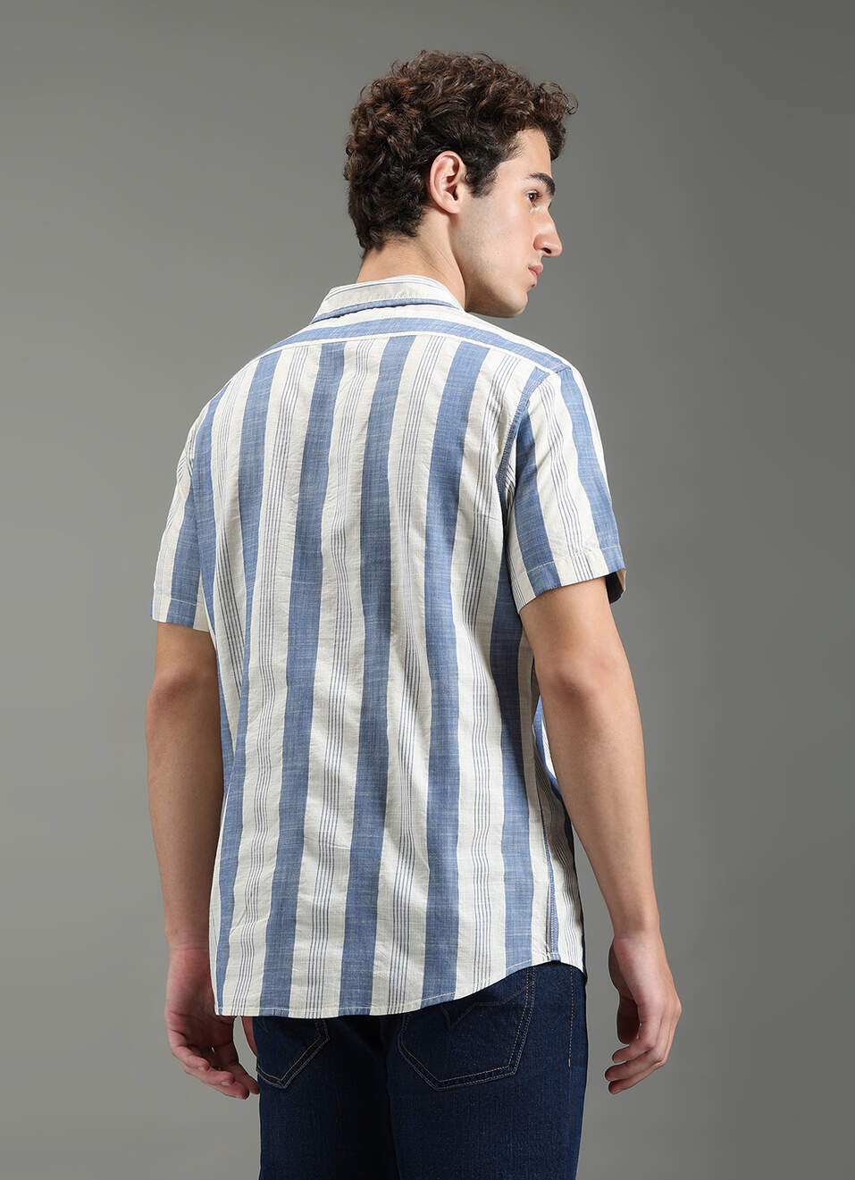 Men Blue Striped Shirt, , large image number 6