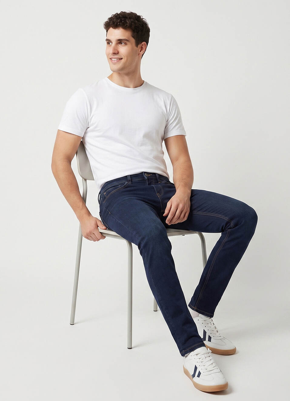 Men Blue Skinny Fit Mid Rise Stretchable Jeans, , large image number 1