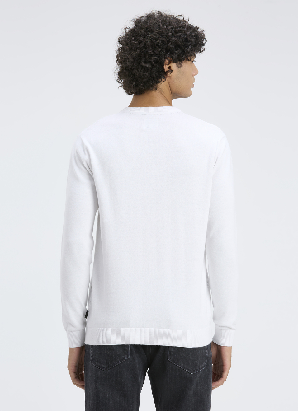 Men White Self Structure Full Sleeve Flat Knit Sweater, , large image number 2