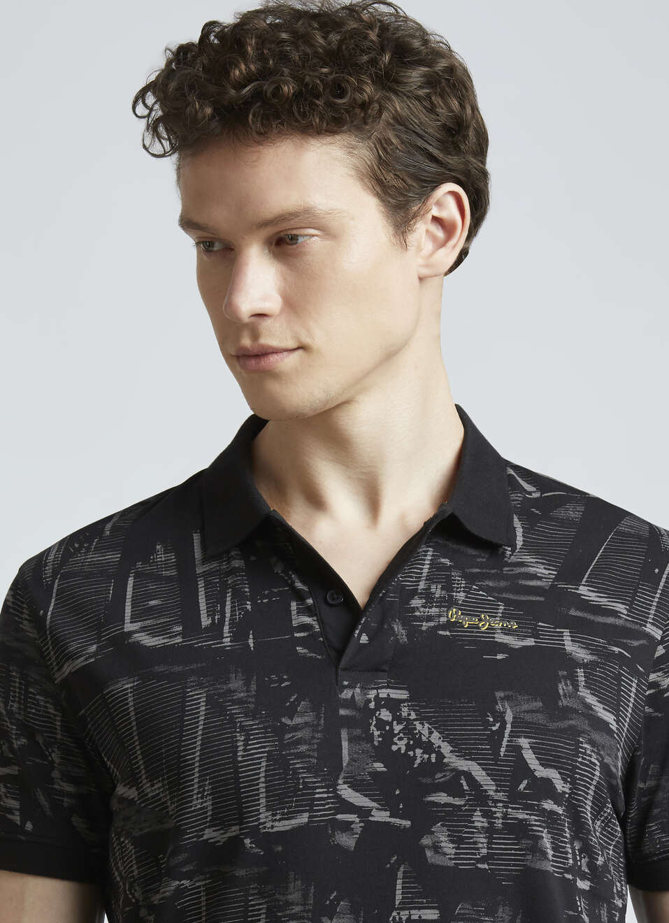 Black Abstract Print Short Sleeve Polo, , large image number 4