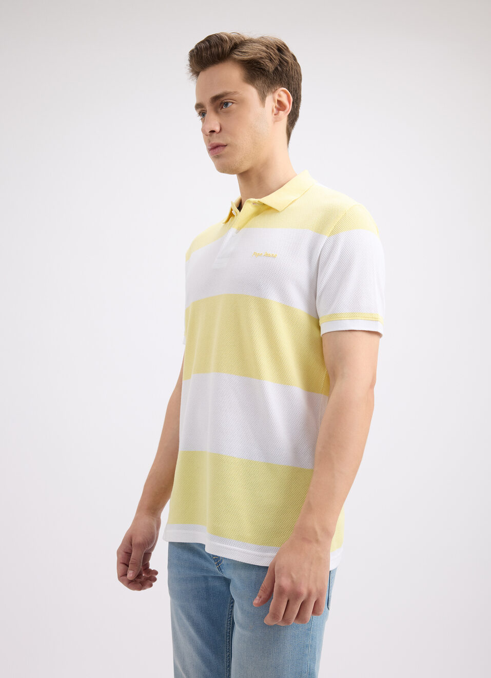 Men Yellow Stripe Short Sleeve Polo, , large image number 3