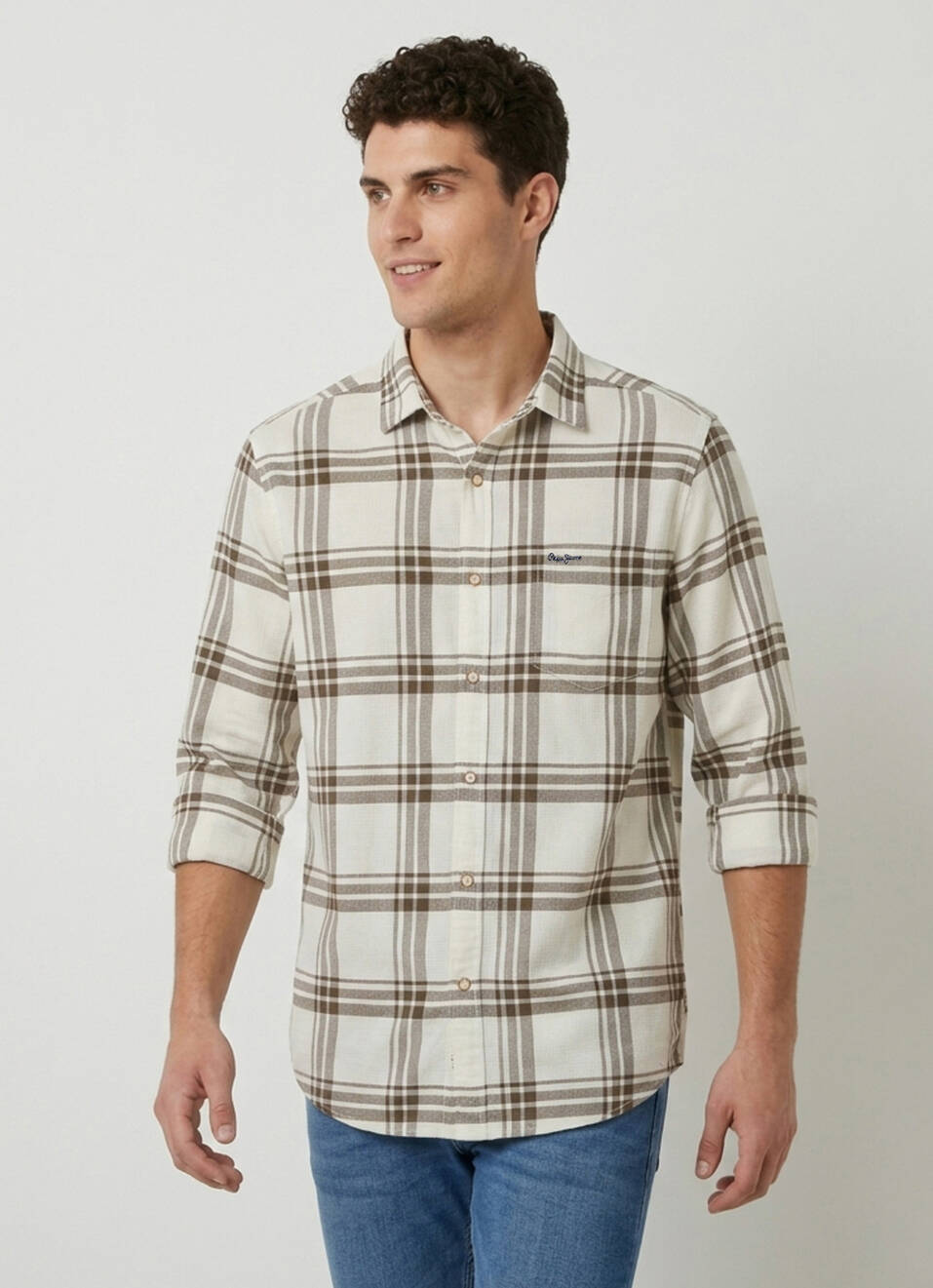 Men Olive Green Checked Long Sleeve Shirt, , large image number 1