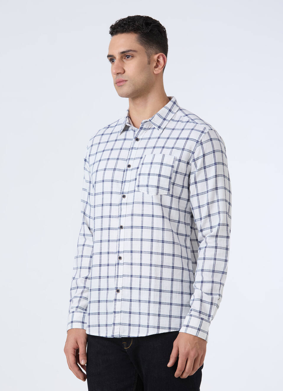 Men White Check Full Sleeve Shirt, , large image number 3