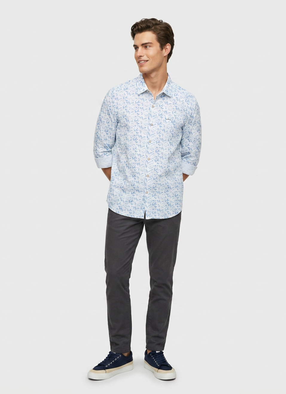 Men Blue Printed Oxford Long Sleeve Shirt, , large image number 5