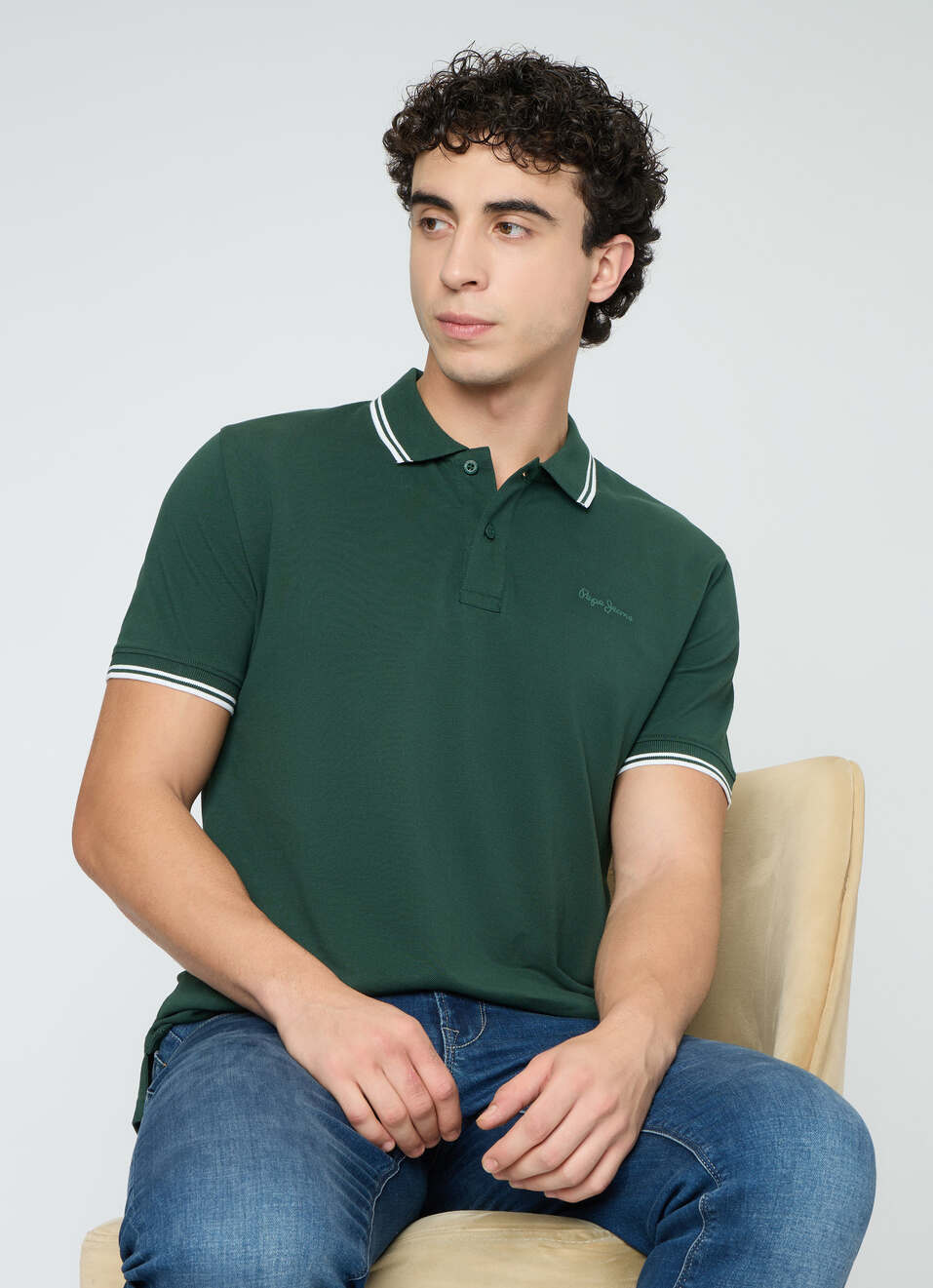 Men Green Solid Polo Collar T-shirt, , large image number 0