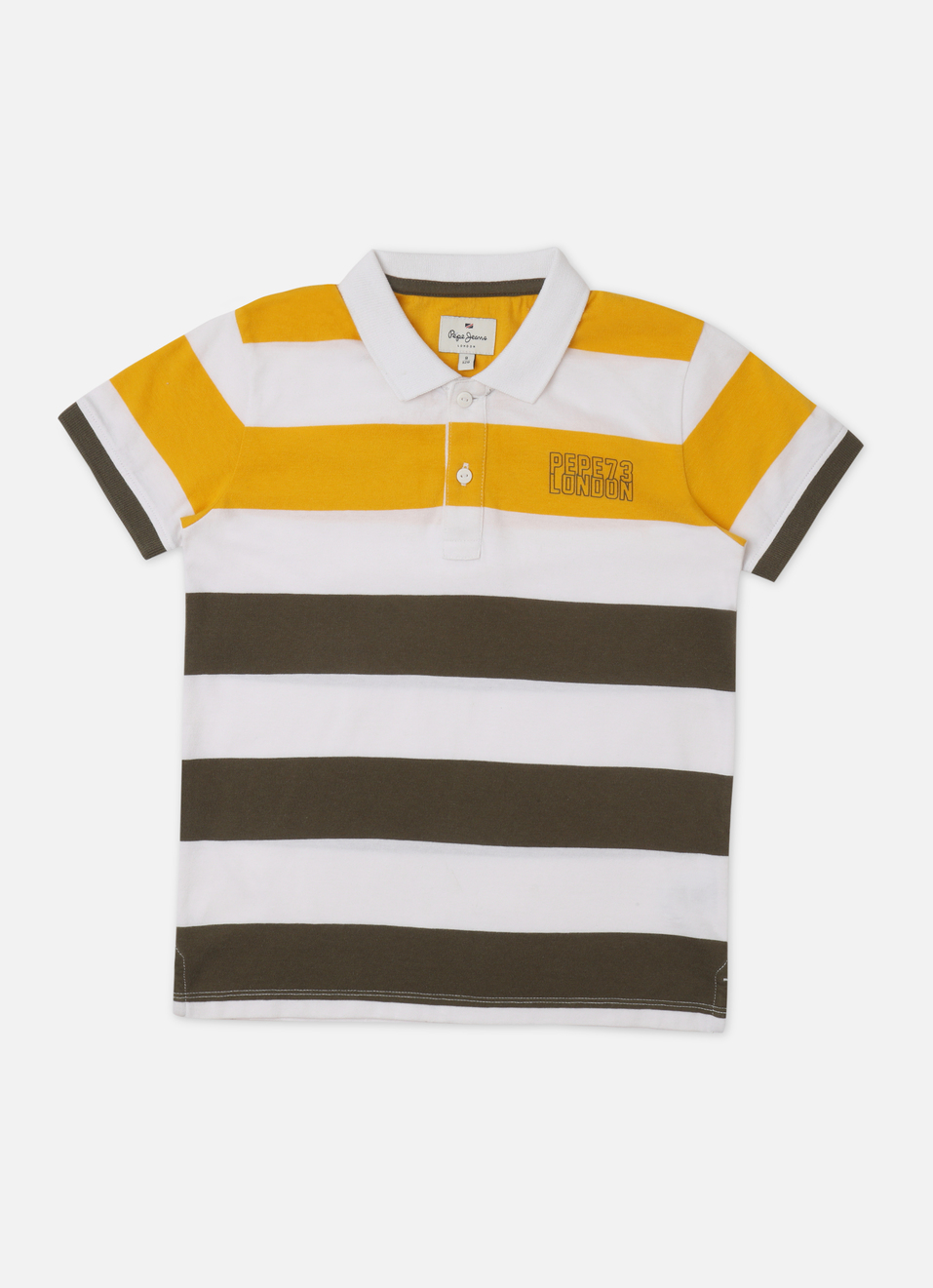 Boys Yellow Stripe Short Sleeve Polo, , large image number 0