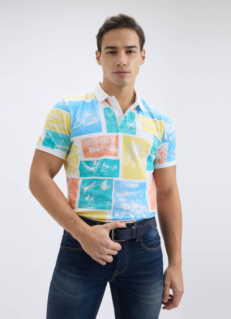 Men White Photographic Print Short Sleeve Polo, , large image number 0
