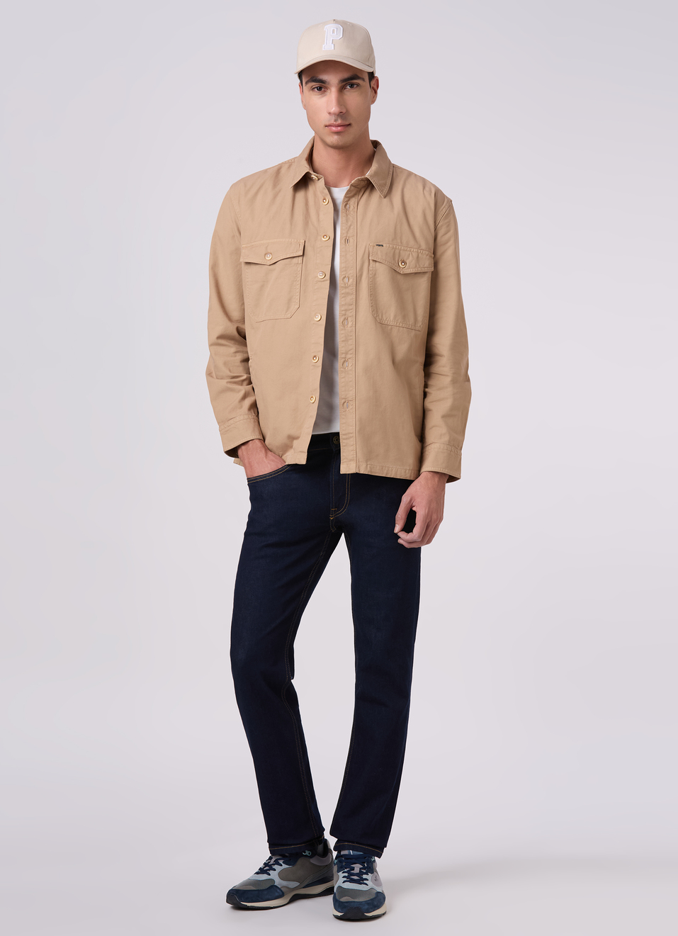 Men Khaki Beige Oversized Flap Pockets Shirt, , large image number 5