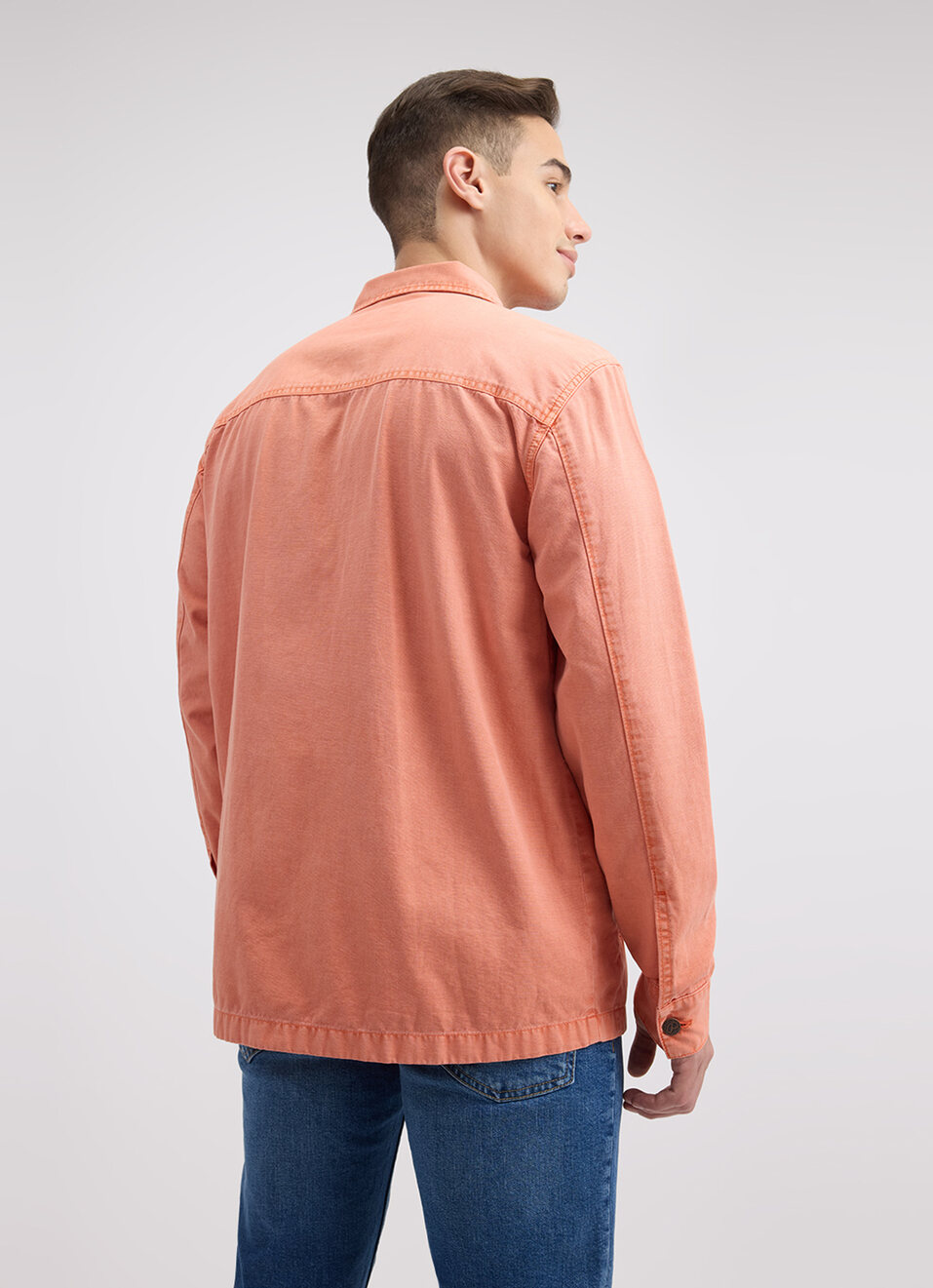 Men Orange Overdyed Oversized Zipper Shirt, , large image number 2