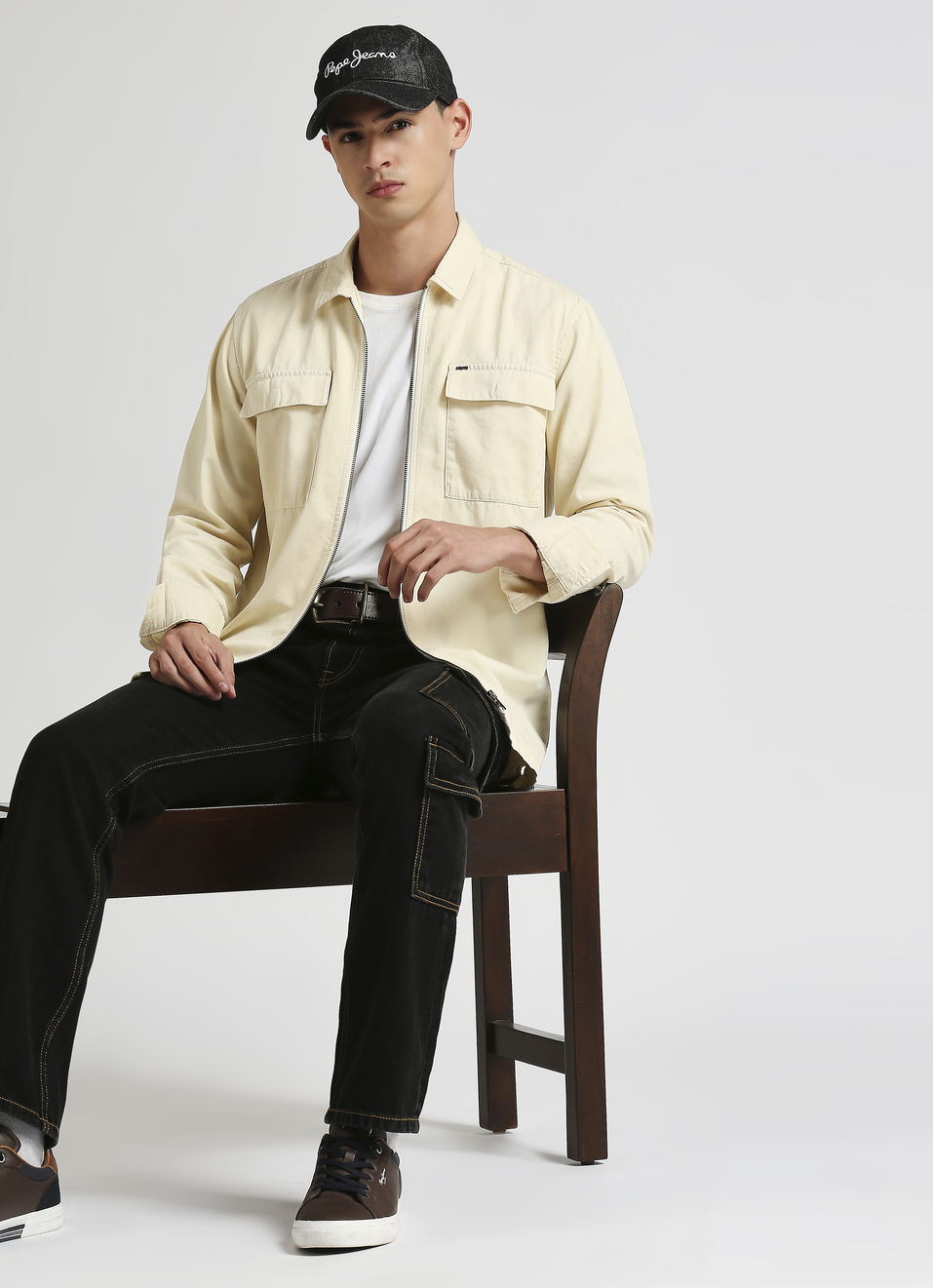 Off White Cargo Pockets Zipper Detail Long Sleeve Shirt, , large image number 5