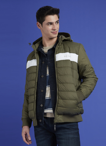 Green Colour Block Full Sleeve Jacket