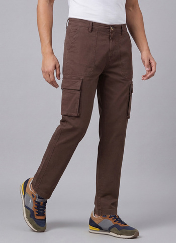 Men  Brown Overdyed Mid Rise Utility Stretch Cargo Pants
