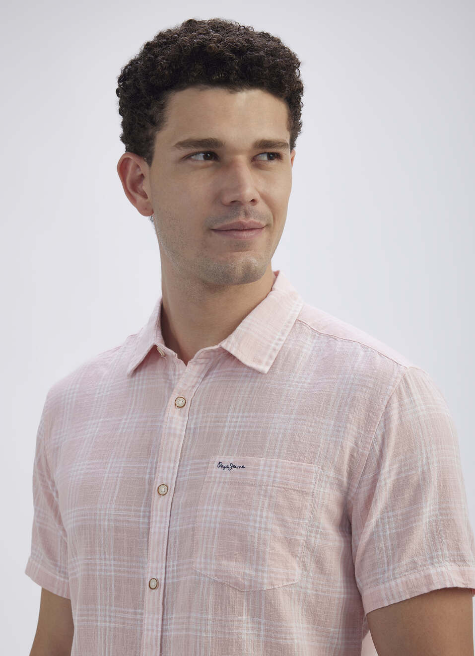 Men Peach Check Short Sleeve Shirt, , large image number 4
