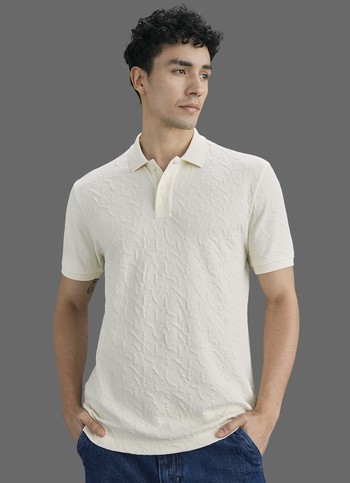 Men Ivory Jacquard Polo Collar T-shirt