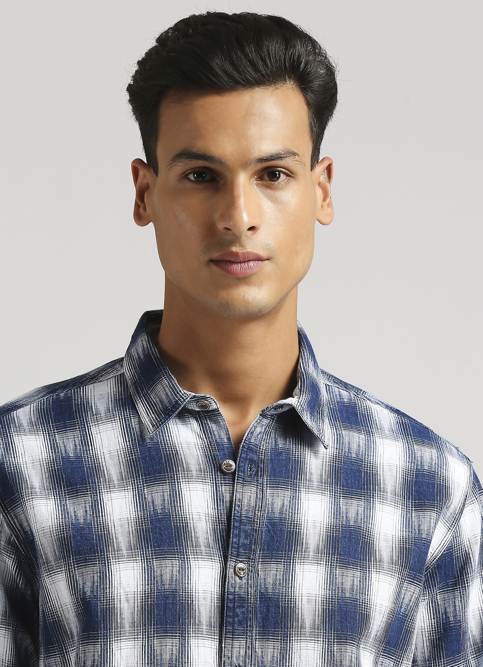 Yarn Dyed  Checks Indigo Long Sleeve Shirt, , large image number 4