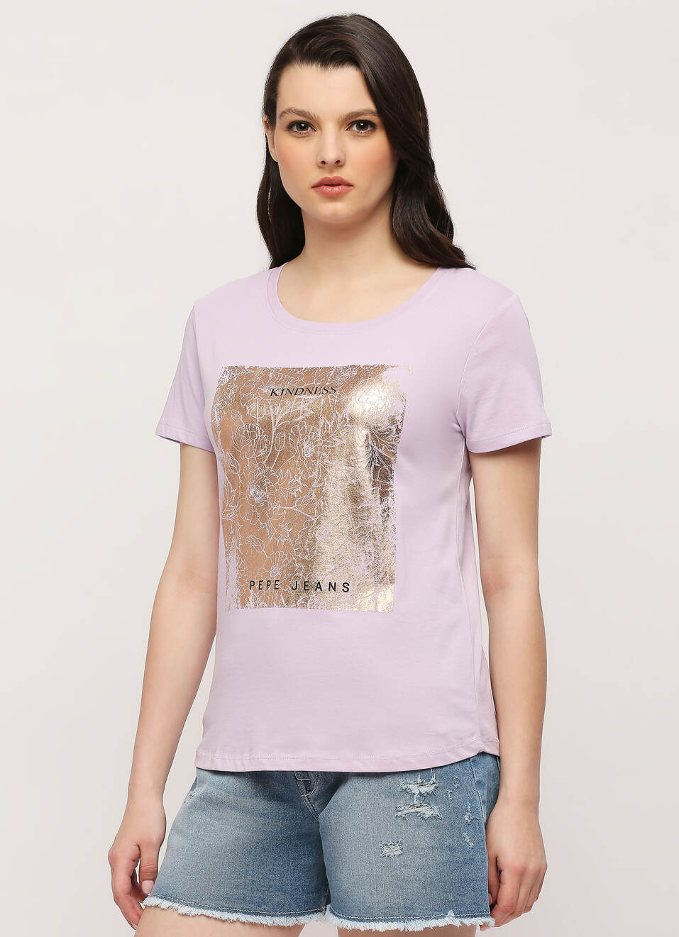 Lilac Round Neck Short Sleeve T-shirt, , large image number 3