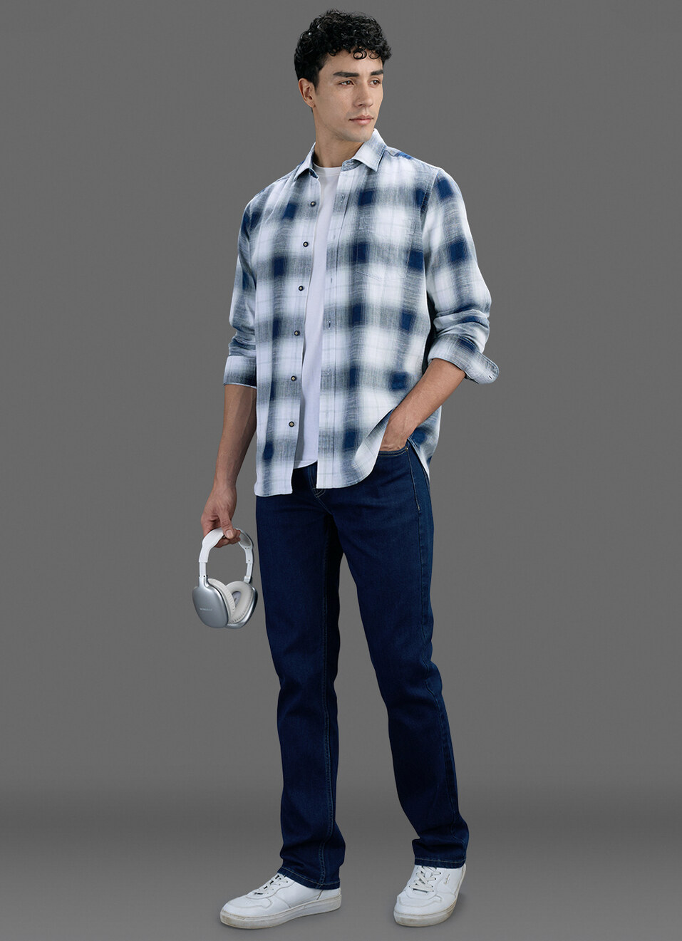 Men Blue Checked Long Sleeve Shirt, , large image number 2
