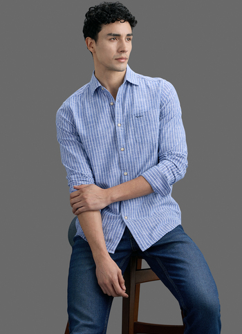 Men Blue Striped Long Sleeve Shirt