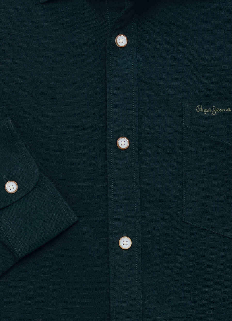 Men Dark Green Solid Oxford Long Sleeve Shirt, , large image number 7