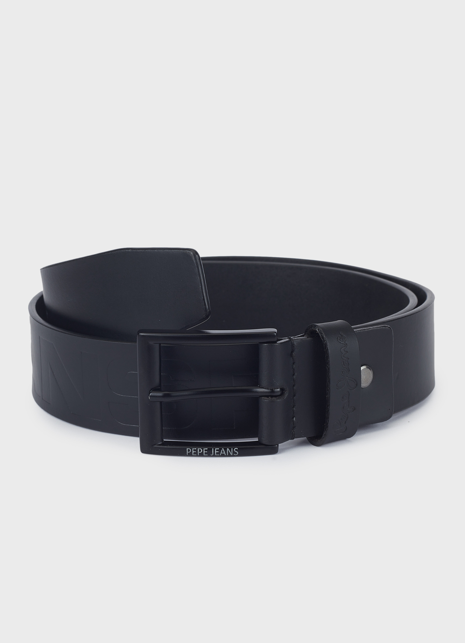 Men Black Embossed Leather Belt With Matte Black Buckle, , large image number 0
