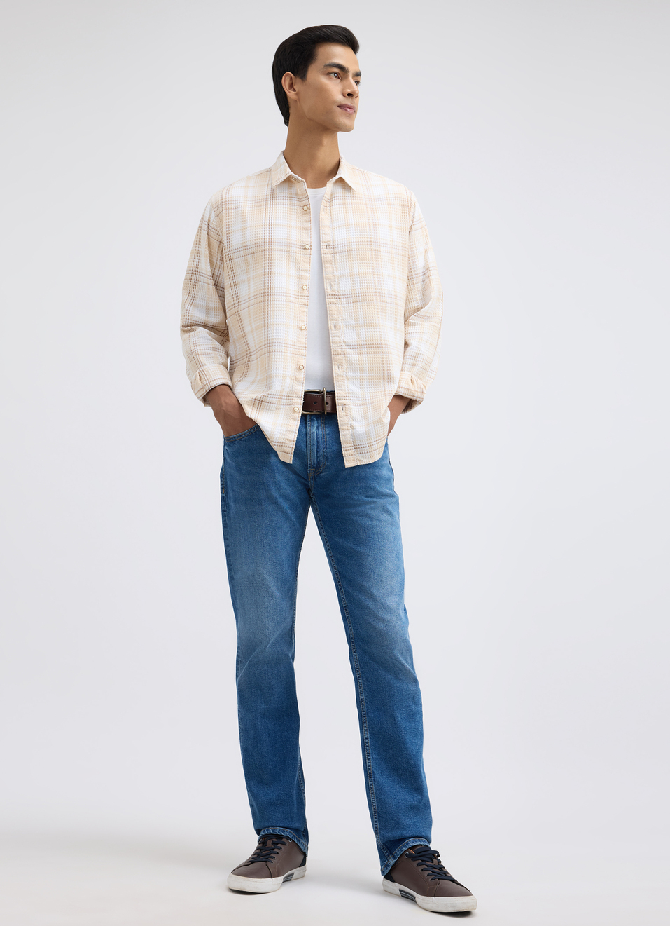 Men Beige Check Full Sleeve Shirt, , large image number 5