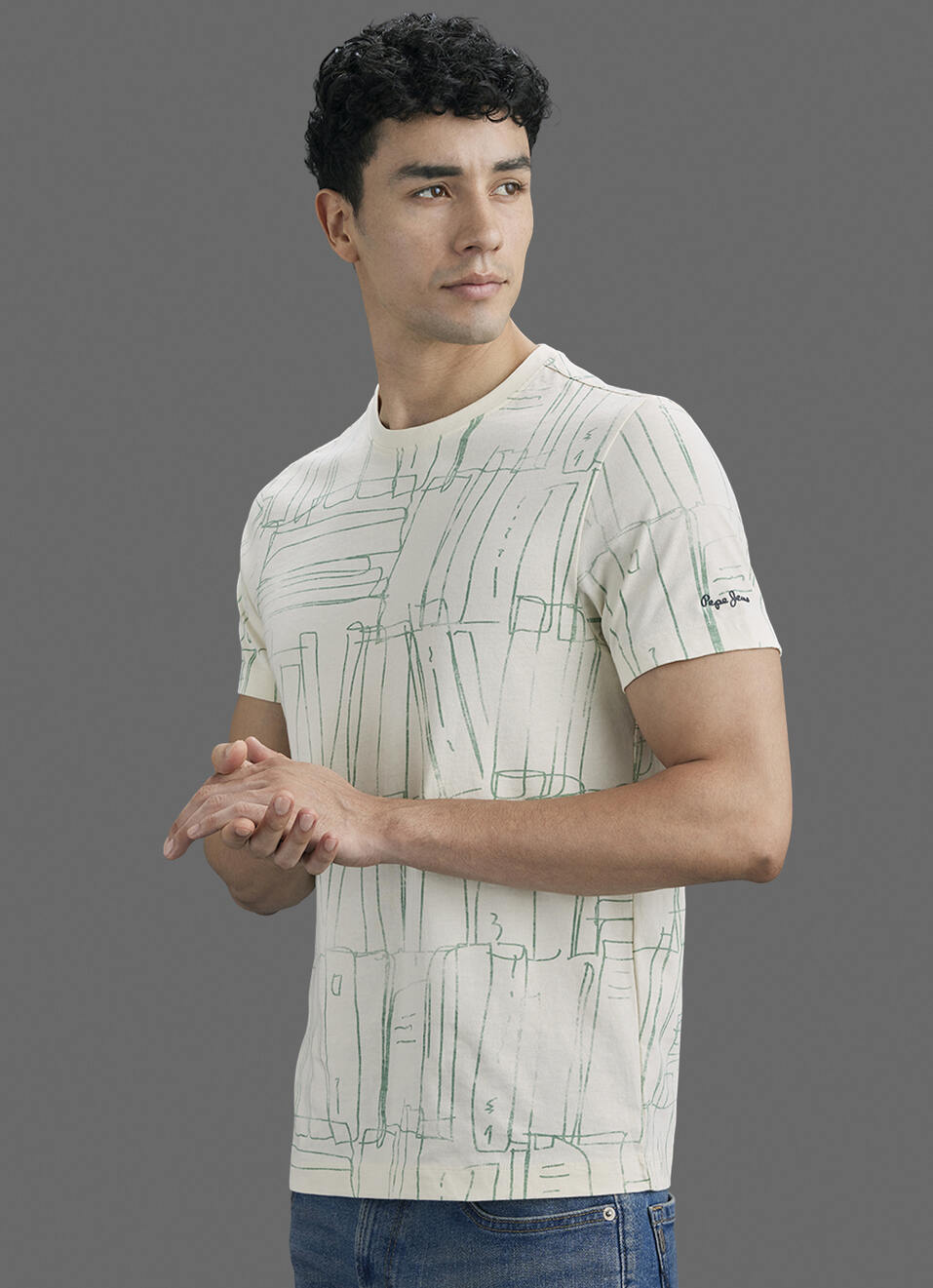 Men Ivory Printed Slim Fit Short Sleeve T-shirt, , large image number 7