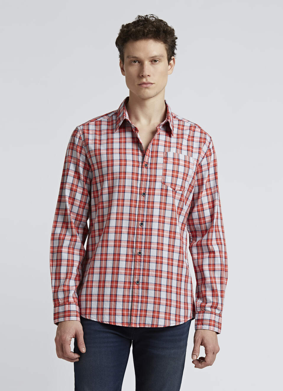 Orange Checks Full Sleeve Shirt, , large image number 1