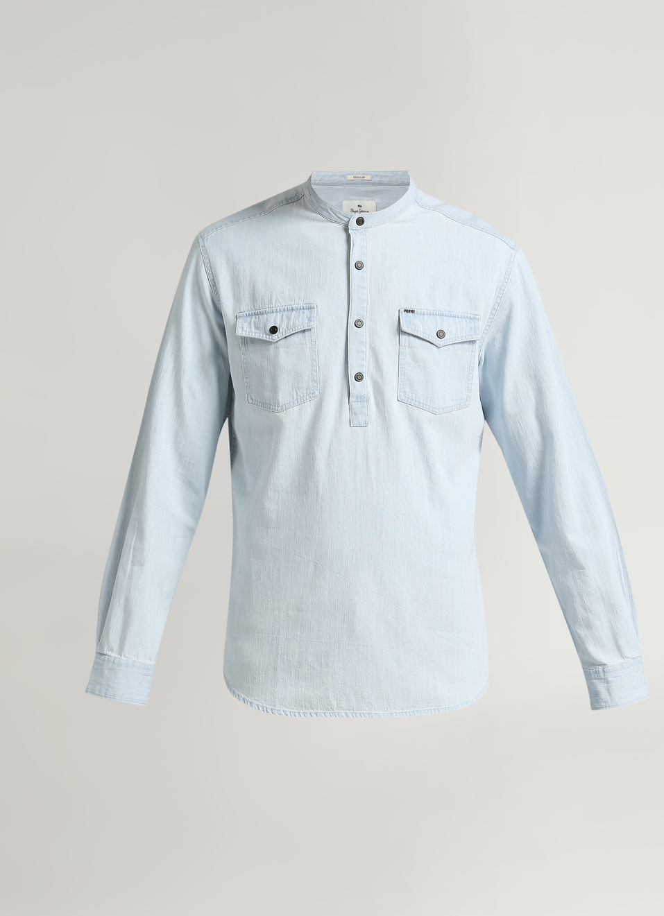Ice Blue Mandarin Collar Kurta Placket Long Sleeve Shirt, , large image number 6